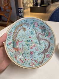 A pair of Chinese famille rose 'dragon and phoenix' saucer dishes, Guangxu mark and of the period