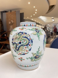 A Chinese wucai 'dragon' vase, Transitional period/Kangxi