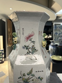 A Chinese hexagonal qianjiang cai vase, signed Wang Qi 王琦, 19/20th C.