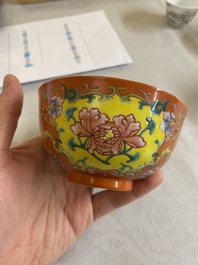 A Chinese coral red-ground imperial style falangcai bowl, Republic