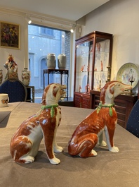 A pair of Chinese polychrome export porcelain models of dogs, Qianlong