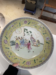 A large Chinese famille rose 'eight immortals' dish, Qianlong mark, 20th C.