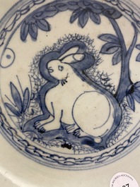 A Chinese blue and white 'hare' dish, Jiajing