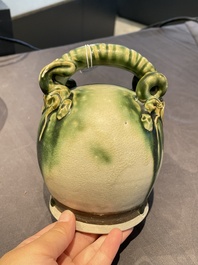 A Chinese blue and white 'Bleu de Hue' bowl and a green-glazed lime pot for the Vietnamese market, the bowl marked Tho, 18/19th C.