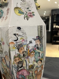 A Chinese hexagonal qianjiang cai vase, signed Wang Qi 王琦, 19/20th C.