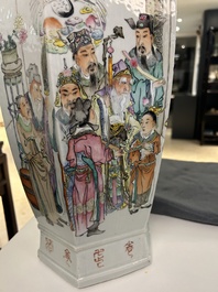 A Chinese hexagonal qianjiang cai vase, signed Wang Qi 王琦, 19/20th C.