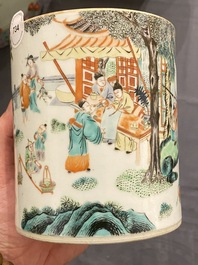 A Chinese famille verte 'playing boys' brush pot, 'bitong', 19th C.