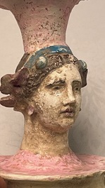 Vase &agrave; t&ecirc;te de femme en c&eacute;ramique grecque polychrome, Canosa, Apulie (Pouilles), Italie, ca. 4/3&egrave;me si&egrave;cle av. J.-C.