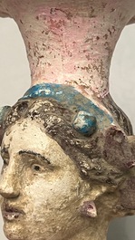 Vase &agrave; t&ecirc;te de femme en c&eacute;ramique grecque polychrome, Canosa, Apulie (Pouilles), Italie, ca. 4/3&egrave;me si&egrave;cle av. J.-C.