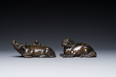 Two Chinese bronze water droppers, Ming/Qing