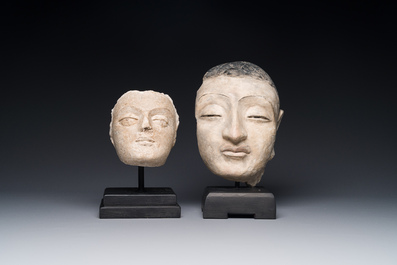 A Gandhara stucco head of Buddha and a rare stucco head of Buddha Skyamuni, 4th C.