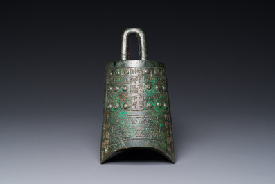 A rare Chinese inscribed archaic bronze bell, Eastern Zhou