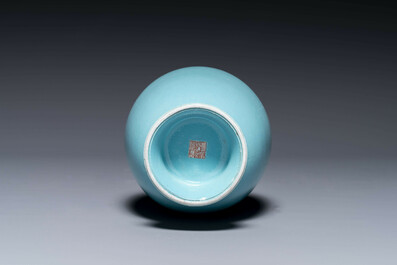 A Chinese monochrome turquoise-glazed vase, Qianlong mark and of the period