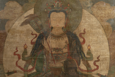 Chinese school: Portrait of Avalokitesvara, ink and colour on silk, Ming