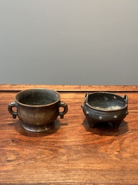 Two Chinese bronze censers, Xuande mark, Yuan/Ming