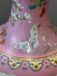 A Chinese pink-sgraffito-ground famille rose 'butterfly' vase, Qianlong mark and possibly of the period