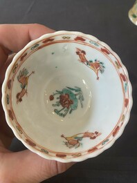 Two pairs of Chinese famille verte cups and saucers, Kangxi