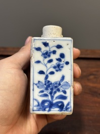Two Chinese blue and white vases, two miniature jugs and a tea caddy, Kangxi