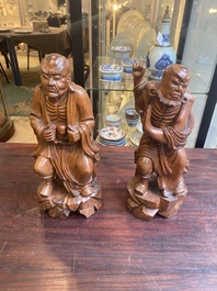 A group of Chinese boxwood sculptures of 18 Luohan, 20th C.