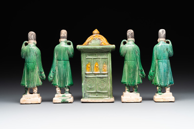 A set of Chinese sancai-glazed pottery carriers and a sedan chair, Ming