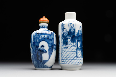 Two Chinese blue and white snuff bottles, Yongzheng mark, 18/19th C.