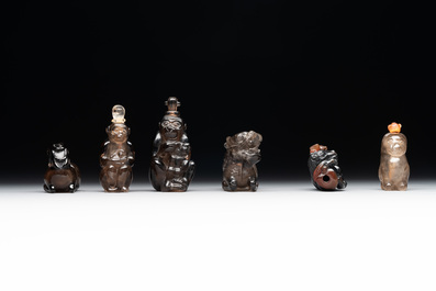 Six Chinese smoky quartz animal-form snuff bottles, 19th/20th C.
