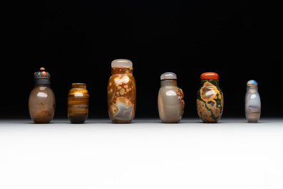 Six Chinese hardstone and agate snuff bottles, 19/20th C.