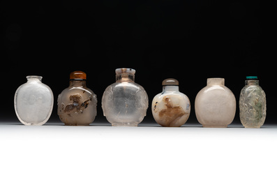 Six Chinese rock crystal and agate snuff bottles, 19/20th C.