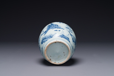 A Chinese blue and white 'sage' jar, Ming