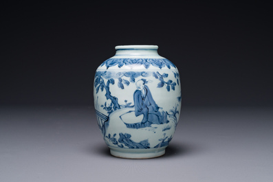 A Chinese blue and white 'sage' jar, Ming