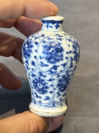 Two Chinese blue, white and copper-red snuff bottles, Yongzheng mark, 18/19th C.