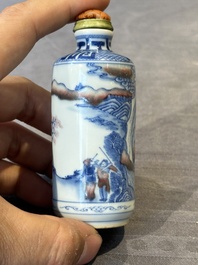 Three Chinese blue, white and copper-red snuff bottles, 19/20th C.