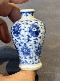 Two Chinese blue, white and copper-red snuff bottles, Yongzheng mark, 18/19th C.