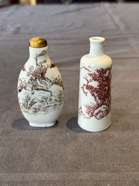 Two Chinese copper-red snuff bottles with landscape design, Chenghua mark, 19th C.