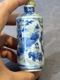Three Chinese blue, white and copper-red snuff bottles, Yongzheng mark, 19/20th C.