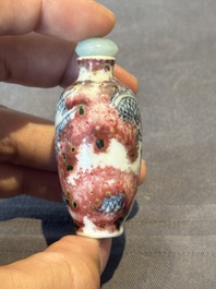 A Chinese blue, white and copper-red 'dragon' snuff bottle, Chenghua mark, 18th C.