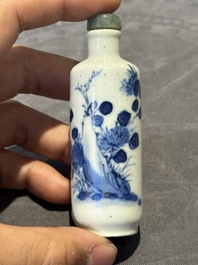 Nine Chinese blue and white snuff bottles, Kangxi and Qianlong mark, 19th C.