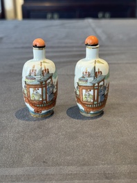 A pair of fine Chinese famille rose 'dragon boat' snuff bottles, 19th C.