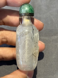 Five Chinese rock crystal and needle agate snuff bottles, Qing