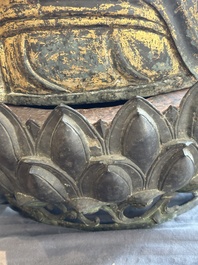 An important and large Chinese gilt bronze Buddha on a lotus throne, Ming
