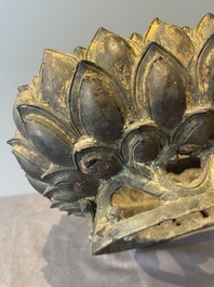 A large Chinese bronze lotus throne, Ming