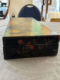 A fine rectangular Chinese lacquered and painted wooden box, signed Fen Yang Fu 汾陽府, dated 1669