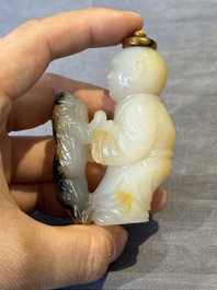 Six Chinese carved jade and agate 'figural' snuff bottles, 19/20th C.