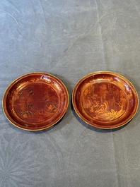 A pair of Chinese gilt lacquer plates, Ya 衙 mark, Kangxi