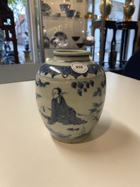 A Chinese blue and white 'sage' jar, Ming