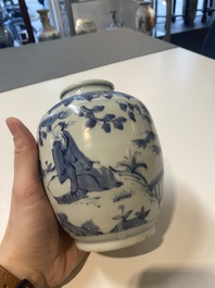 A Chinese blue and white 'sage' jar, Ming