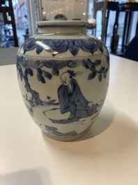 A Chinese blue and white 'sage' jar, Ming