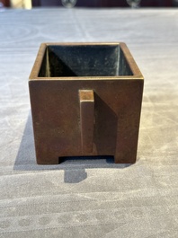 A rare Chinese rectangular bronze censer, Mo Shi Jia Zhen 莫氏家珍 mark, Kangxi mark and of the period