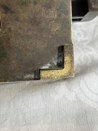 A Chinese rectangular bronze censer, Yu Tang Jing Wan 玉堂精玩 mark, Qing