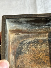 A Chinese rectangular bronze censer, Yu Tang Jing Wan 玉堂精玩 mark, Qing